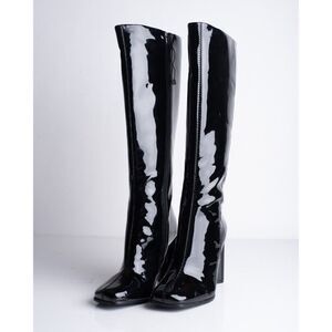 Zara Womens Patent Faux Leather Boots Heeled Black US 6.5 EU 37 3062/210 NWD